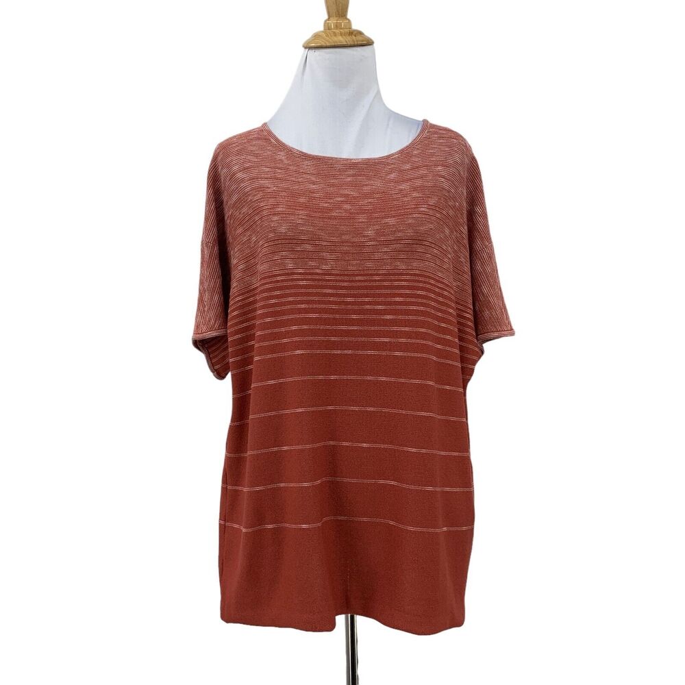 Misook Knit Oversized Top Women XS Extra Small Stripe Short Sleeve Stretch Shirt